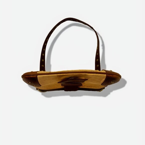 White House Black Market Raffia and Leather Shoulder Purse - Picture 5 of 6